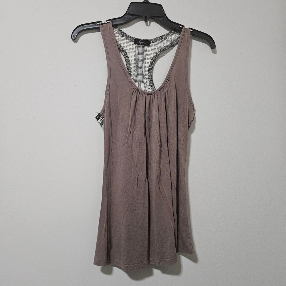 Soprano Womens Racerback Tank Top Taupe Brown Crochet Lace Back Size M T13036S